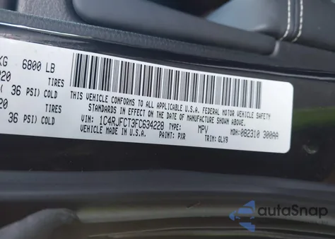 2015 Jeep Grand Cherokee Overland из США, поврежденный, VIN 1C4RJFCT3FC634228